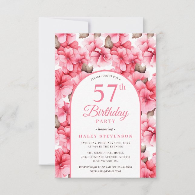 Invitación Bonito Rosa Jardín Arco Floral Moda 57 cumpleaños (Anverso)