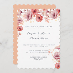 Invitación Bonito Rosa, Peach Fuzz, Boda de acuarela