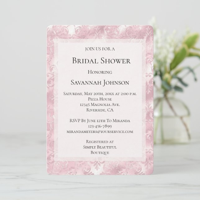 Invitación Bonito rosa perla elegante ducha de novia (Anverso de pie)