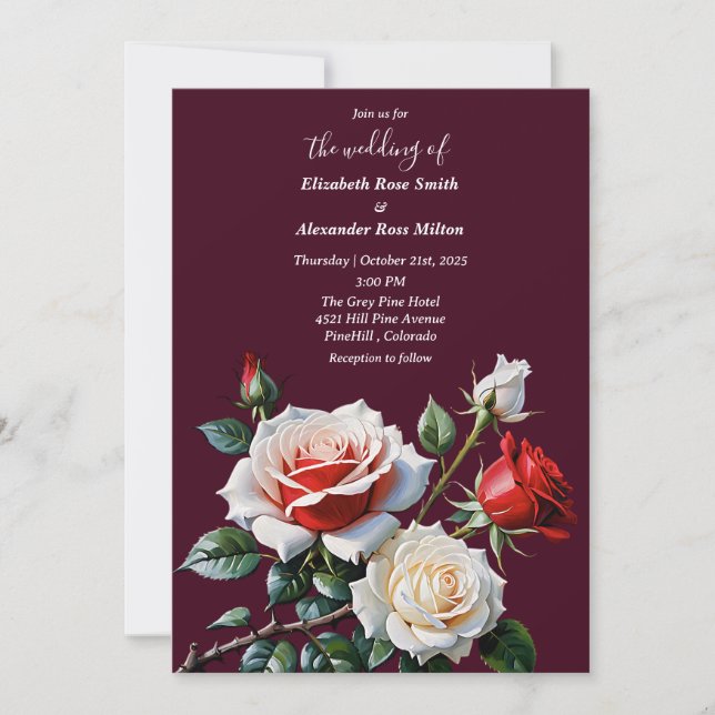 Invitación Bonito rosa rosa rojo rojo rosa boda floral oscuro (Anverso)