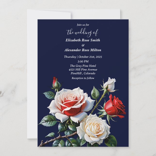 Invitación Bonito rosa rosa rojo rojo rosa boda floral oscuro (Anverso)