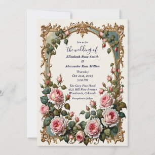 Invitación Bonito rosa rosa rosa elegante boda de marco de ar