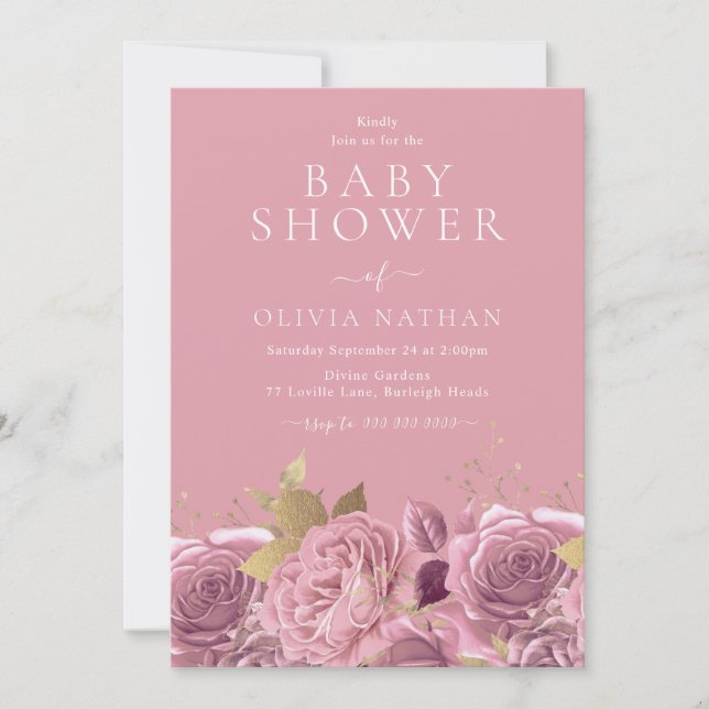 Invitación Bonito Rosa Roses Floral Baby Shower (Anverso)