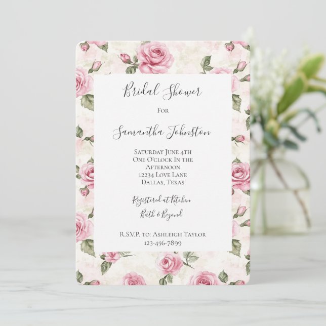 Invitación Bonito Rosa Roses Floral Brillante (Anverso de pie)