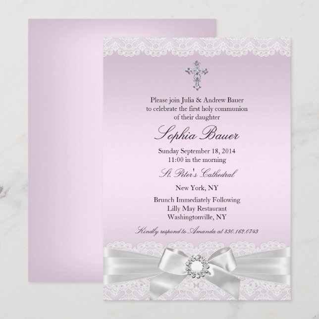 Invitación Bonito rosa se inclina y cruza Santa Comunión (Anverso / Reverso)