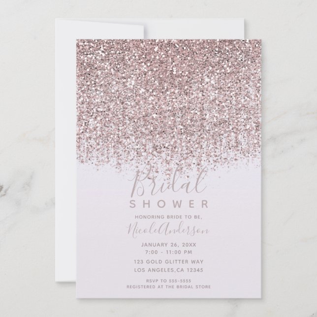 Invitación Bonito Rosa Sparkly Purpurina Rubor ducha de novia (Anverso)