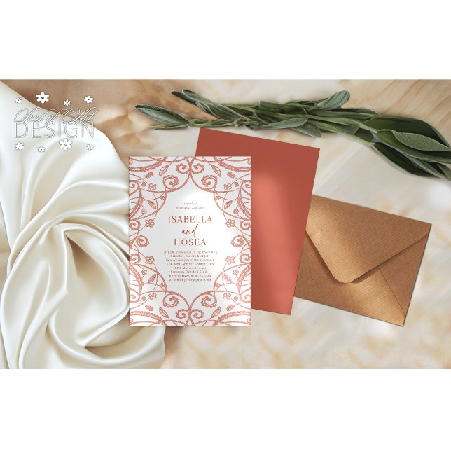 Invitación Bonito Rosa suave oro Boda de encaje floral (Subido por el creador)