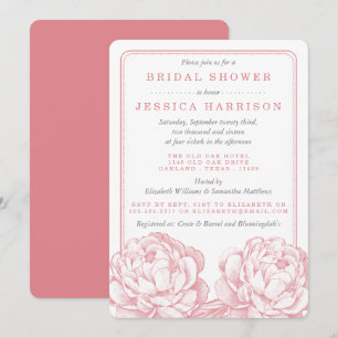 Invitación Bonito rosa y gris Peony Floral Brillante