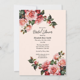 Invitación Bonito rosa y rosas rojas ducha de novia
