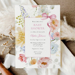 Invitación Bonito Rosado Bow Wildflower Baby Shower