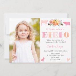 Invitación Bonito Rosado Y Calabazas Farm Chica Partido Cumpl