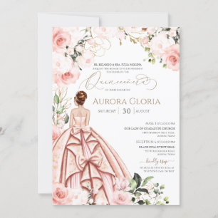 Invitación Bonito rosado y hermoso Rosa de Rubor en Quinceañe