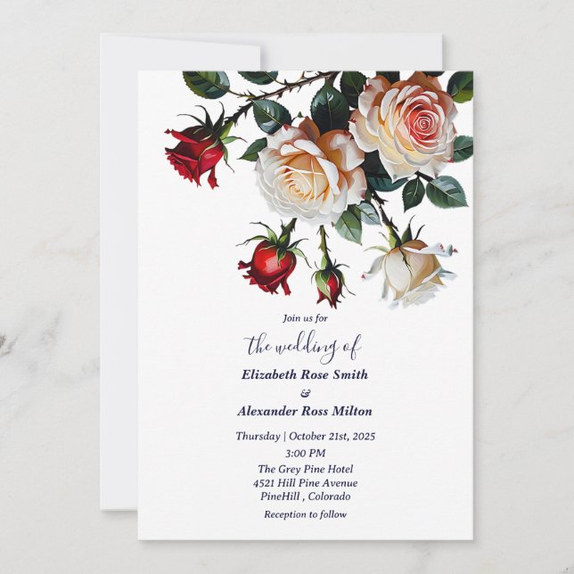 Invitación Bonito Rosas blancas rojas y rosas blancas rosadas (Anverso)