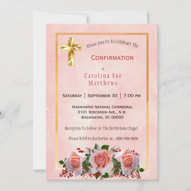 Invitación Bonito Rosas Bouquet Floral Confirmación (Anverso)