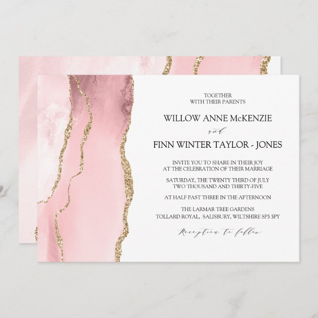 Invitación Bonito Rubor Agate moderno boda (Anverso / Reverso)