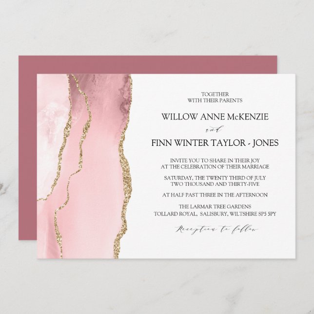 Invitación Bonito Rubor Agate moderno boda (Anverso / Reverso)