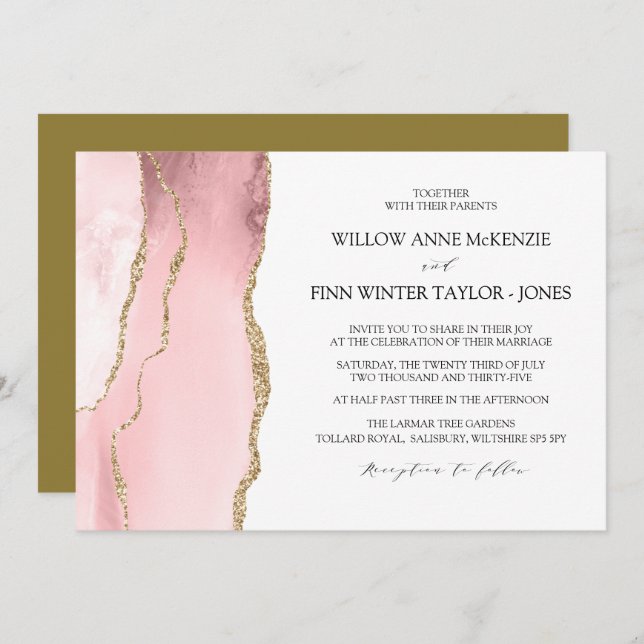 Invitación Bonito Rubor Agate moderno boda (Anverso / Reverso)