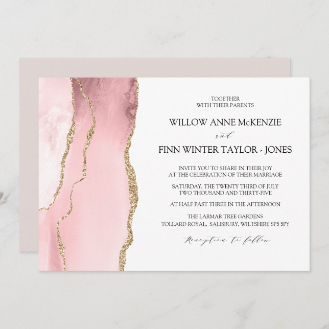 Invitación Bonito Rubor Agate moderno boda (Anverso / Reverso)