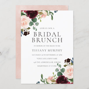 Invitación Bonito Rubor Burgundy Floral Bridal Shower Brunch