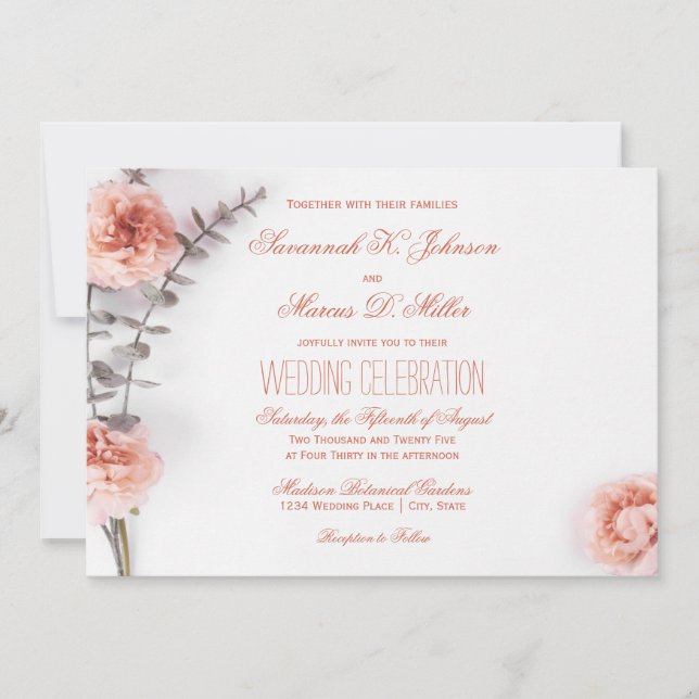 Invitación Bonito Rubor Carnation Flowers Floral (Anverso)