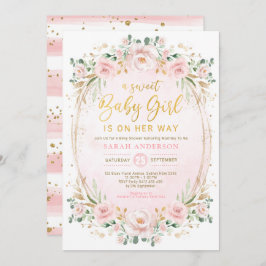 Invitación Bonito Rubor Dorado Rosa Flor Beber Ducha