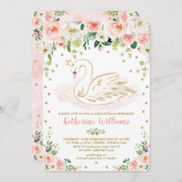 Invitación Bonito Rubor Floral Swan Princesa Chica Baby Showe