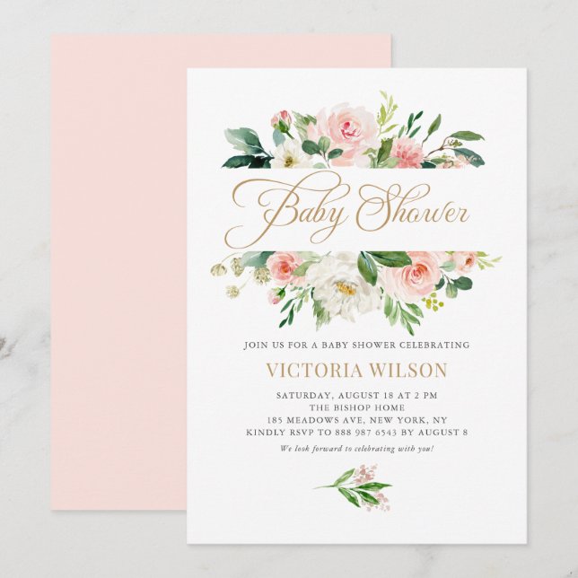 Invitación Bonito Rubor Ivory Peony Floral Frame Baby Shower (Anverso / Reverso)