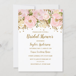 Invitación Bonito Rubor Oro rosa Floral Birder Shower