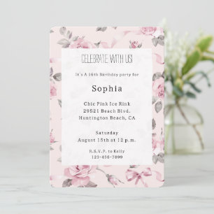 Invitación Bonito Rubor Rosa Floral y arcos Cumpleaños