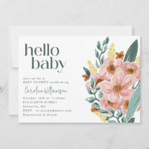 Invitación Bonito saludo floral rosa menta salvia para baby s