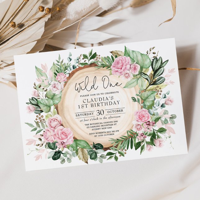 Invitación Bonito Salvaje Un Chica Floral Rosa De Rubor Cumpl (Subido por el creador)