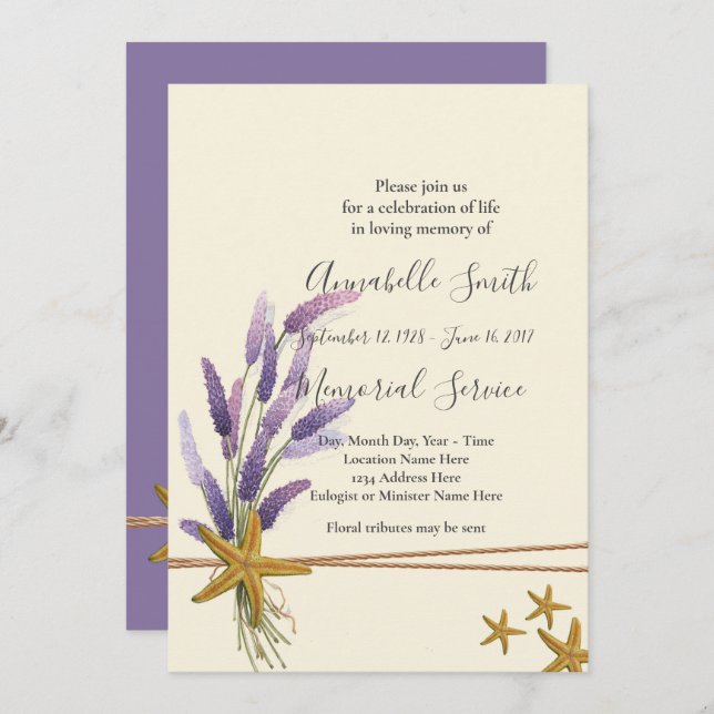 Invitación bonito Sencilla estrella de mar Memoria amorosa (Anverso / Reverso)