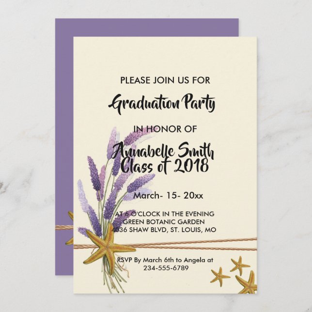 Invitación bonito Sencilla Graduación de pez estrella (Anverso / Reverso)