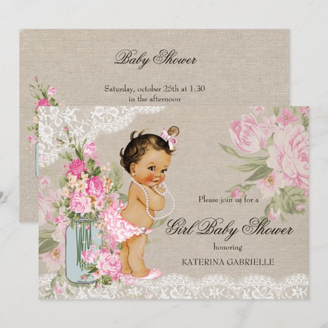 Invitación Bonito Shabby Chic Lace Floral Baby Shower (Anverso / Reverso)