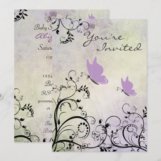 Invitación Bonito Silhouette Butterfly Baby Shower Invite (Anverso / Reverso)