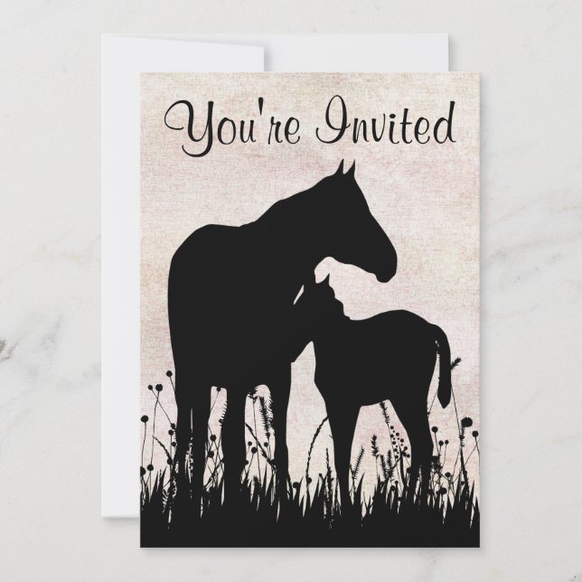 Invitación Bonito Silhouette Mare y Foe Horse Baby Shower (Anverso)