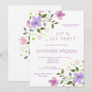 Invitación Bonito Silla de color de agua floral y ver