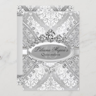 Invitación Bonito Silver Damask Tiara Quinceanera