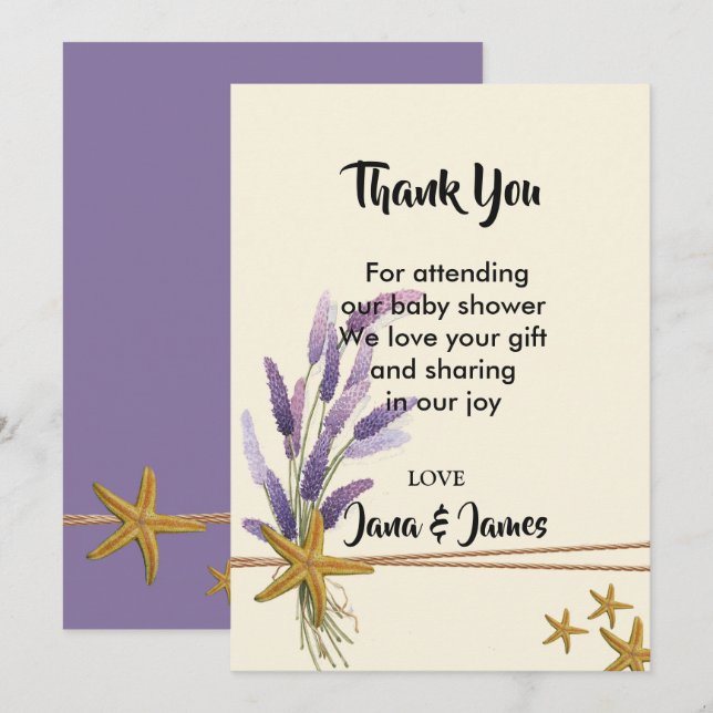 Invitación bonito simple estrella de mar gracias (Anverso / Reverso)