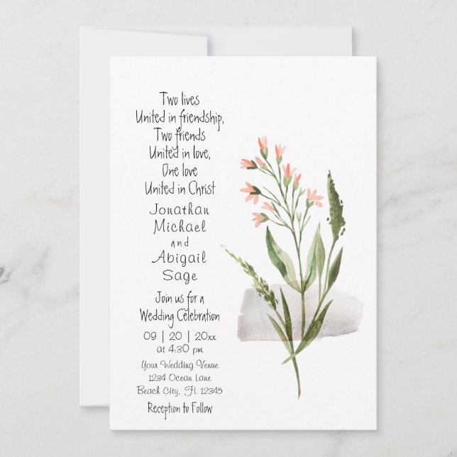 Invitación Bonito simple Flores rosas Boda cristiana (Anverso)