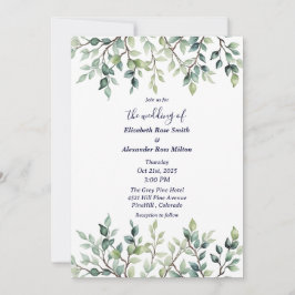 Invitación Bonito simple minimalista deja ramas boda