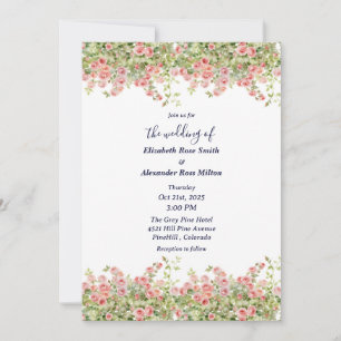 Invitación Bonito simple minimalista rosa vid boda floral