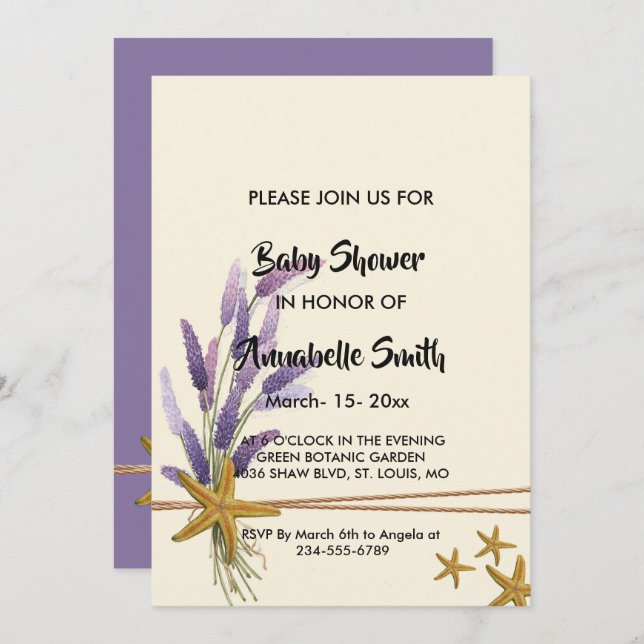 Invitación bonito Simple Starfish Baby Shower (Anverso / Reverso)