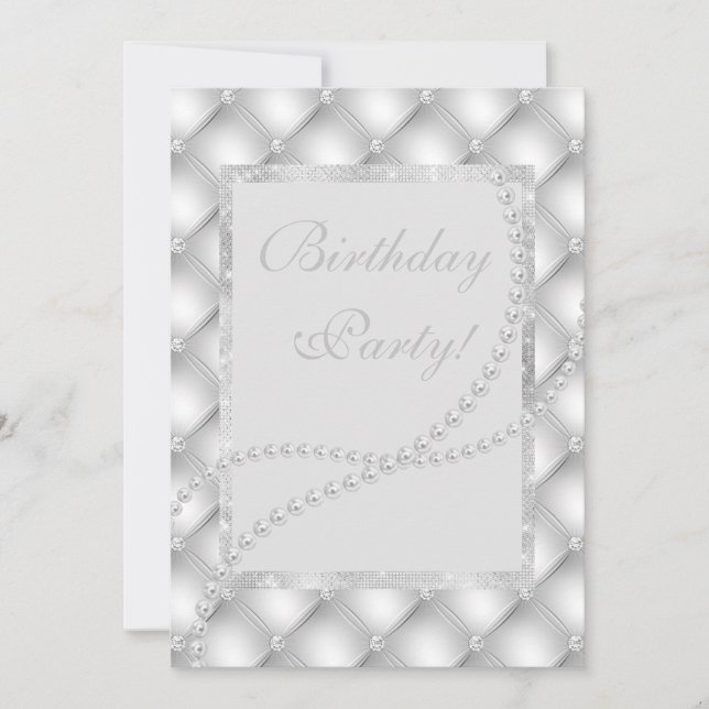 Invitación Bonito spot perlas elegante plata de cumpleaños (Anverso)