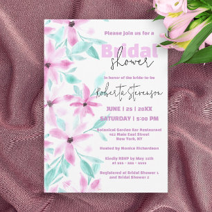 Invitación Bonito suave color de agua rosado flores ducha de 