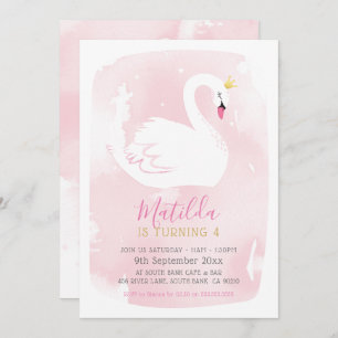 Invitación BONITO SWAN BIRTHDAY PARTY elegante oro pálido