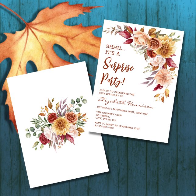 Invitación Bonito Terracotta Caída Sorpresa Floral Cumpleaños (Subido por el creador)