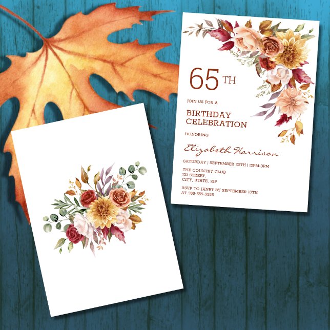 Invitación Bonito Terracotta Otoño Cumpleaños Botánico Floral (Subido por el creador)