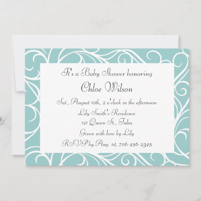 Invitación Bonito Turquoise Swirls (Anverso)