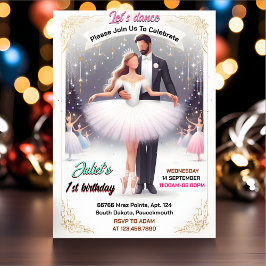 Invitación Bonito Tutu Moda Chicas Ballerina 1er cumpleaños